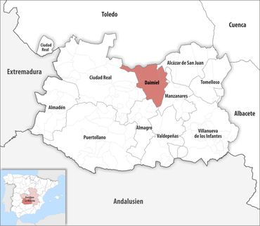 Die Lage des Gerichtsbezirk Daimiel in der Provinz Ciudad Real