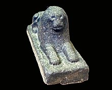 Lion inscribed with the cartouche of Khyan, found in Baghdad, suggesting relations with Babylon. British Museum, EA 987. Khyan.jpg