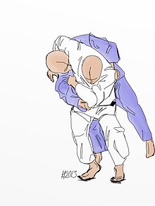 Ilustracja rzutu judo Koshi-guruma.