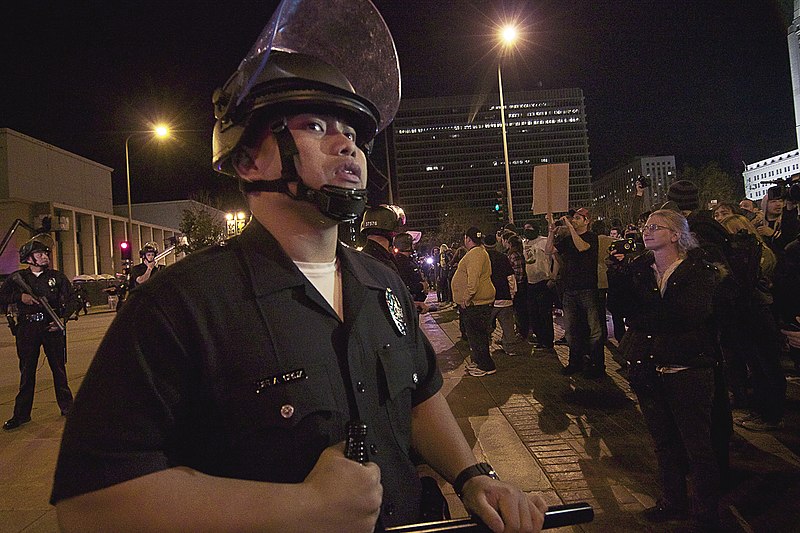 File:LAPD Occupy LA Night.jpg