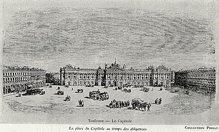 La place du Capitole, au temps des diligences (début XIXe siècle).