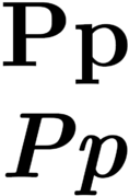 Uppercase and lowercase versions of P, in normal and italic type