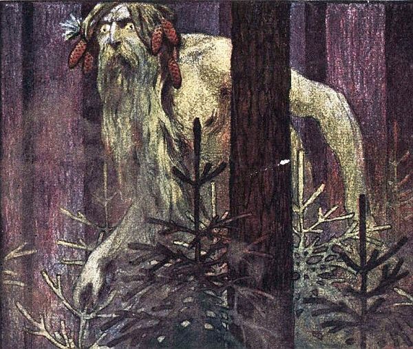 According to M. L. West, satyrs bear similarities to figures in other Indo-European mythologies, such as the Slavic leshy (pictured) and some form of 