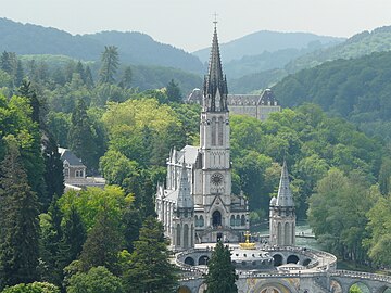 Basilica of Our Lady of the Immaculate Conception at Lourdes Lourdes basilique vue depuis chateau (2).JPG