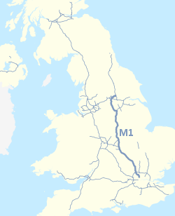 Karta Engleske sa trasom autoputa M1