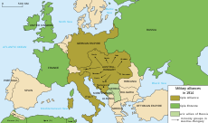 Map of Europe focusing on Austria-Hungary and marking the central location of ethnic groups in it including Slovaks, Czechs, Slovenes, Croats, Serbs, Romanians, Ukrainians, Poles.
