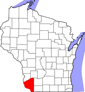 Map of Wisconsin highlighting Grant County.svg