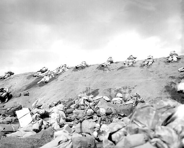 Marines of 5th Marine Division on Red Beach, Iwo Jima 19 February 1945