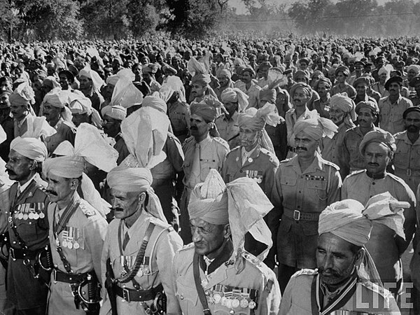 Members of the newly formed Pakistani Security Guard standing at attention during parade review for Pakistan's Leader Jinnah