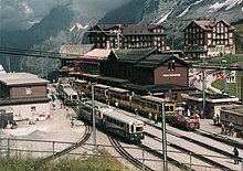 The WAB side of the station, with the JB just visible behind the station building Mh kleine scheidegg sommer.jpeg