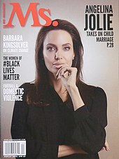 Jolie on the cover of Ms. magazine in 2015, in which she discusses child marriage
