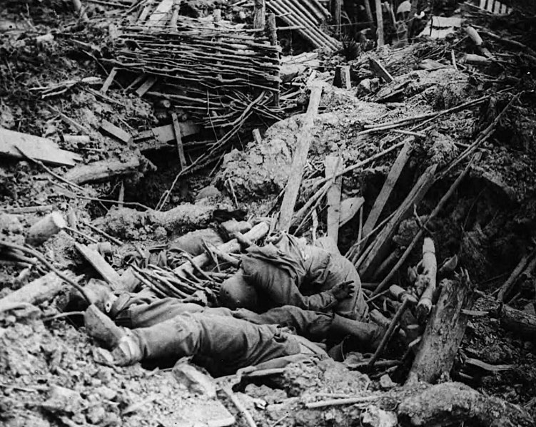 File:NLS Haig - Smashed up German trench on Messines Ridge with dead (cropped 3).jpg