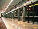 The first generation of platform screen doors at Raffles Place station, on the North South line