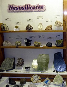 Nesosilicate specimens at the Museum of Geology in South Dakota Nesosilicates exhibit, Museum of Geology, South Dakota.jpg