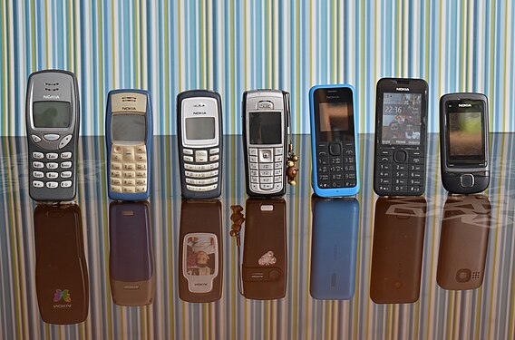 An assortment of Nokia phones in chronological order (more or less).