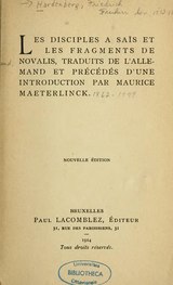 Novalis - Les Disciples à Saïs, 1914, trad. Maeterlinck.djvu