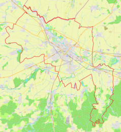 Mapa konturowa Opawy, blisko centrum u góry znajduje się punkt z opisem „Cerkiew św. Elżbiety”