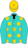 Turquoise, gold spots on body, gold cap