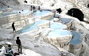 Travertine terraces of Pamukkale at springtime