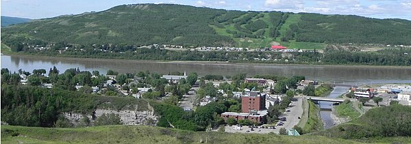 Peace River neighbourhoods: South End on the front left while Upper West Peace is at the foot of Misery mountain. Lower West Peace almost at river level.
