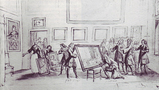 Bezoek aan de kunsthandelaar Jan Pietersz. Zomer door prins Eugenius (1710?) Rijksprentenkabinet