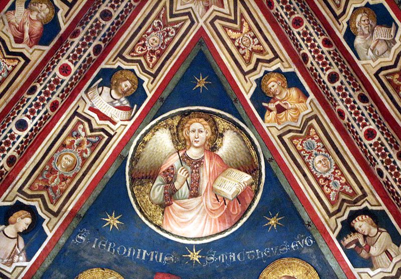 File:Pietro e giuliano da rimini, affreschi del cappellone di s. nicola, 1320-25 ca., ss. girolamo e matteo 02 angelo.jpg