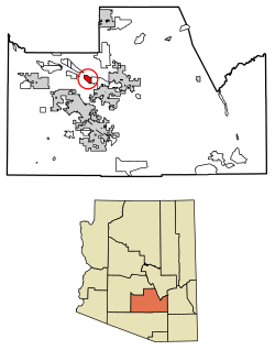 Расположение деревни Сакатон Флэтс в округе Пинал, штат Аризона.