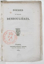 Antoinette Des Houlières, Poésies de Madame Deshoulières, 1824    