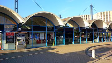 Exterior of railway station in Poole