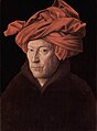 Portrett av ein mann i ein turban (1433) av Jan van Eyck.
