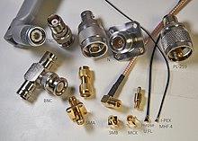 This photo shows various circular RF connectors.