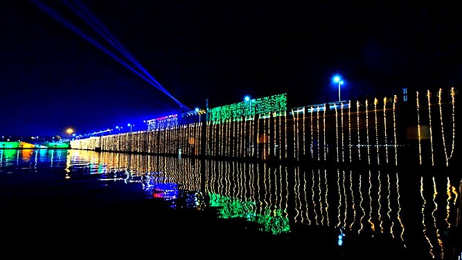 A bridge lighted up during the festive season.