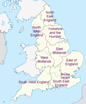 Amtliche Einteilung Englands in Regionen