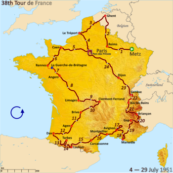 1951 Tour de France rotası