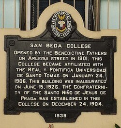 The original Historical Marker. On October 21, 1939, the historical marker at San Beda College was installed. However, it was stolen during World War 