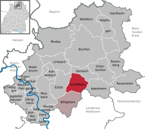 Poziția Schefflenz pe harta districtului Neckar-Odenwald-Kreis