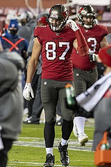 At 6'6" and 265 lb., former Tampa Bay Buccaneers' tight end Rob Gronkowski was large even by contemporary standards Second Photos 86 (50833148736).jpg