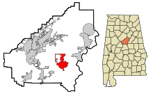Shelby County Alabama Incorporated and Unincorporated areas Columbiana Highlighted.svg