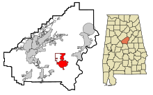 Shelby County Alabama beépített és be nem épített területek Columbiana Highlighted.svg