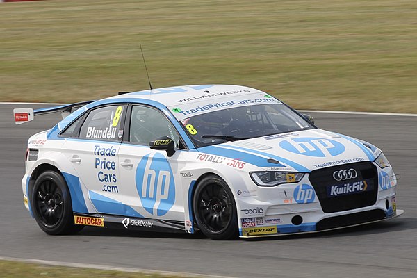 Blundell driving the Trade Price Racing Audi S3 at Snetterton during the 2019 British Touring Car Championship season.