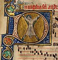 Saint Andrew martyred on a decussate cross (miniature from an East Anglian missal, c. 1320)