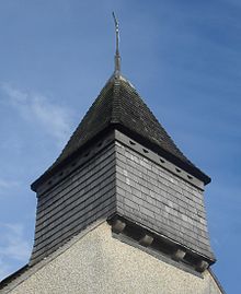 This overhanging shingled bell-turret sits on top of the tiled roof. St George's Church, Eastergate (Bell-Turret).JPG