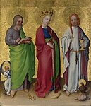 Three Saints (Matthew, Catherine of Alexandria and John the Evangelist),[12] c. 1450. National Gallery, London