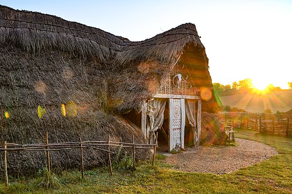 Butser Ancient Farm's reconstruction of a Stone Age house found in Hampshire, UK.