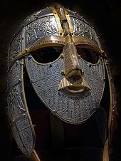 Chadwick argued that the Sutton Hoo burial (replica of Sutton Hoo helmet shown) was of Rædwald of East Anglia.