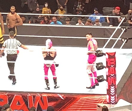 The Mysterios during a tag team match against The Street Profits in December 2021