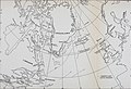 Hartă care înfățișează voiajele lui Bjarni și Leif în America de Nord