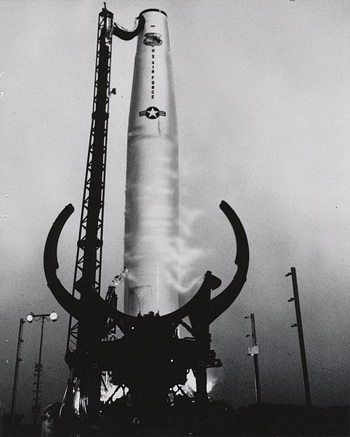 Missile 151, nicknamed "Tune Up", on December 16, 1958, just prior to its launch from Vandenberg Air Force Base. The successful test was conducted a y