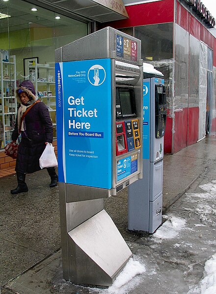 Select bus service fares are paid before boarding at ticket machines at bus stops