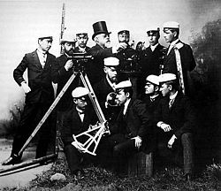 Surveying students with professor at the Helsinki University of Technology in the late 19th century. Tkkstudentsbackinthedays.jpg